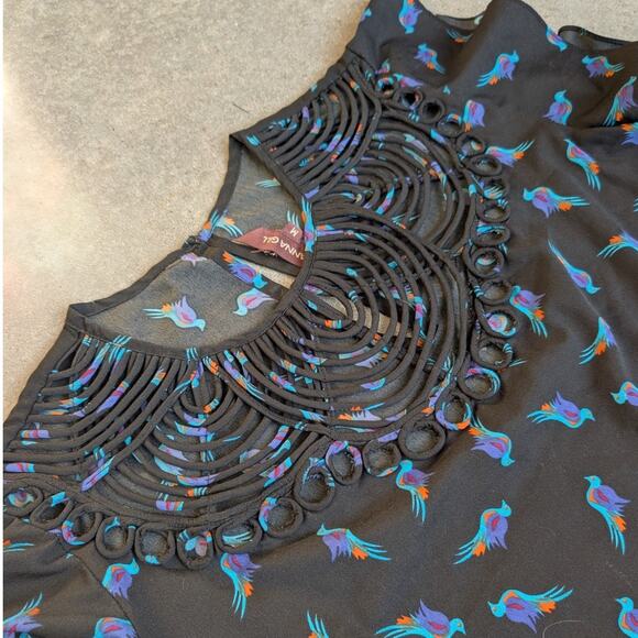 Anthropologie Ranna Gill Top Flutter Sleeve Ruffle Cutwork Short Sleeve Size M - Picture 2 of 8